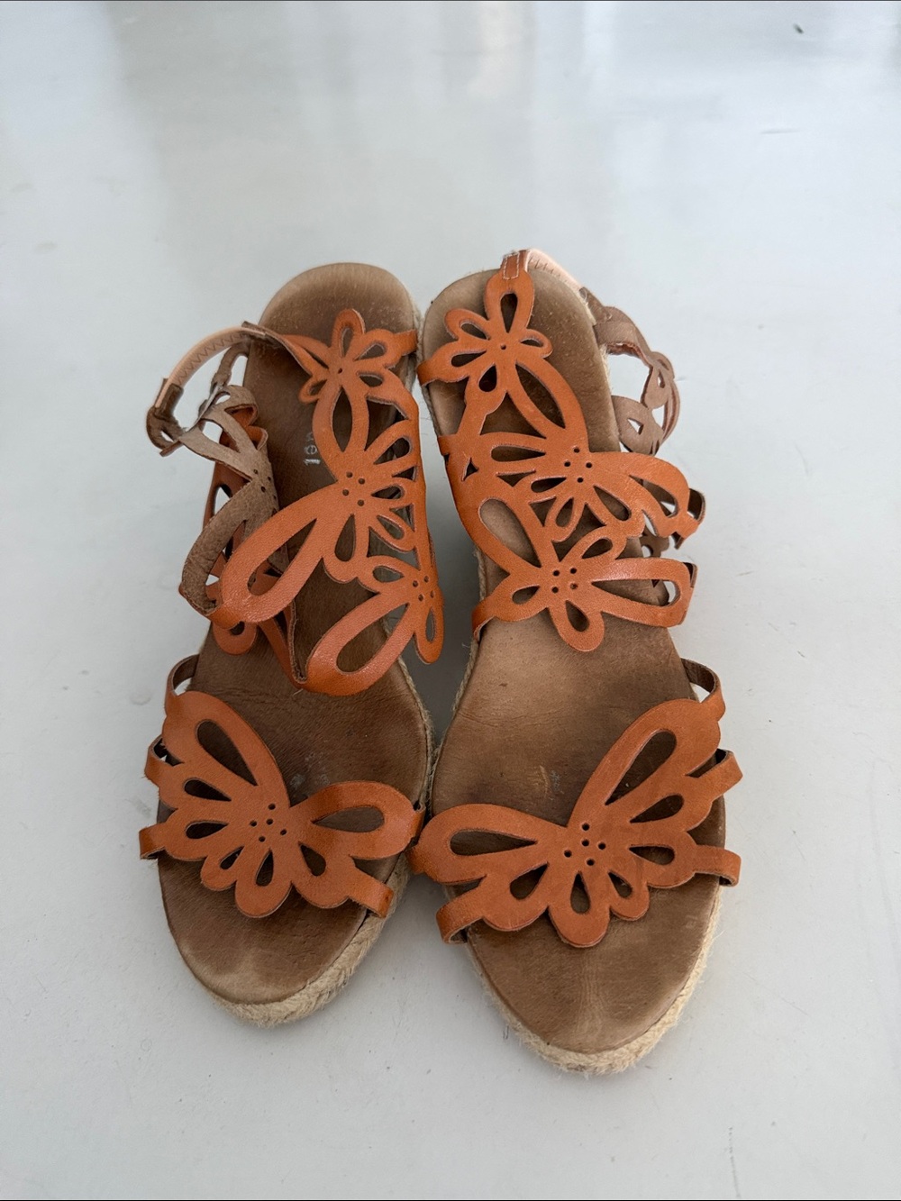 Womens Tan Floral Cutout Wedge Sandals